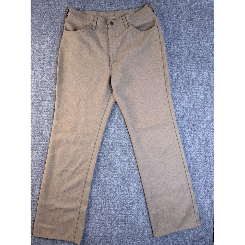 Vintage Levis Action Slacks Mens 36x34 Tan Brown Polyester Workwear‎ USA Made